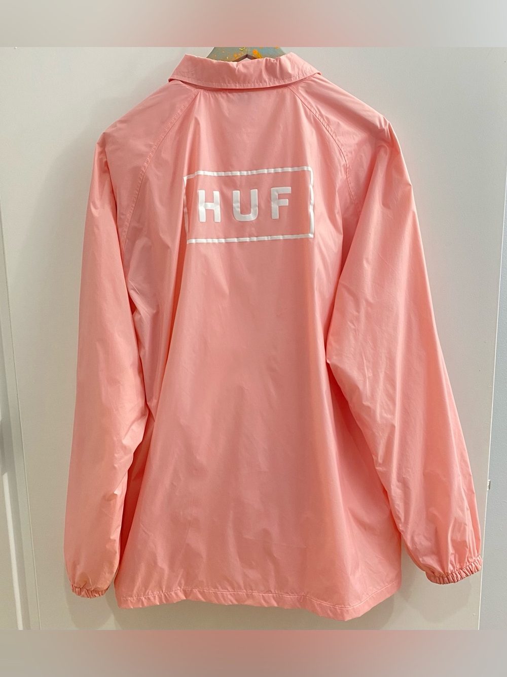 HUF Jacket Men 2XL Pink Nylon Snap Button Waterproof Lightweight Windbreaker - Picture 2 of 10
